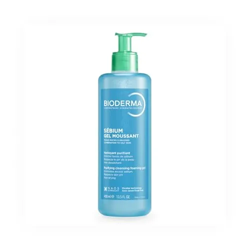 BIODERMA Sebium Schaumgel – mildes Reinigungsgel – entfernt überschüssiges Talg und Verunreinigungen – Mischhaut bis fettige Haut – von Dermatologen verschrieben – Pumpflasche 400 ml
