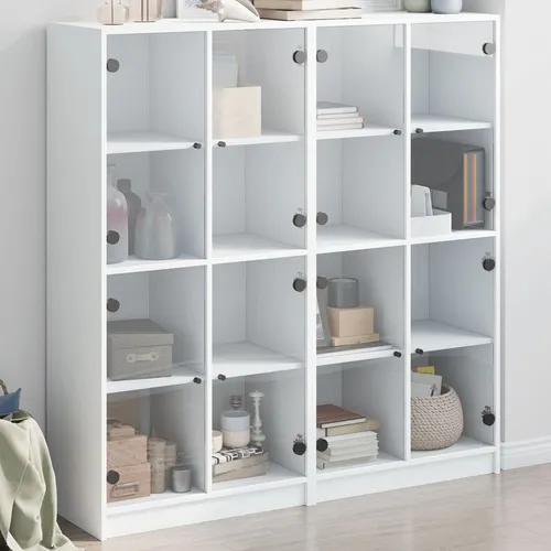 vidaXL Bücherschrank mit Türen Weiß 136x37x142 cm