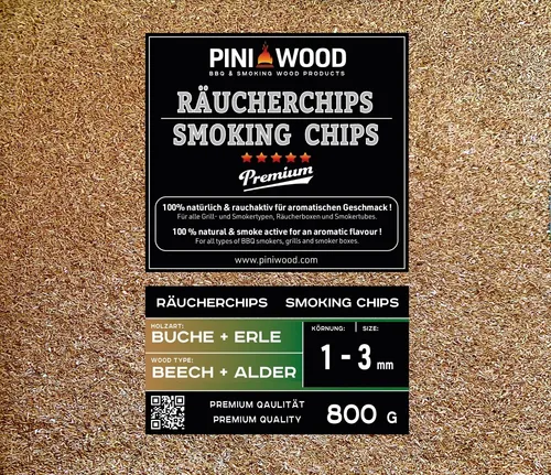 PINI Räucherchips Buche und Erle 1-3 mm gemischt 800g Smoking Chips Räucherspäne