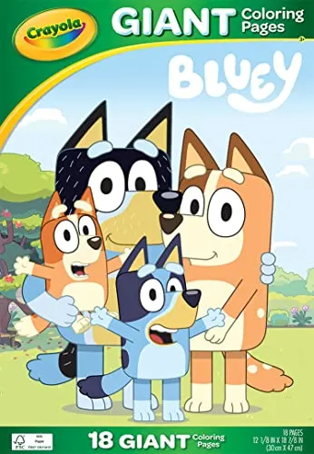 CRAYOLA Riesiges Malbuch, blau, 18 Seiten Bluey Malspaß, inklusive 100 Aufklebern, ideal für Kinder ab 3 Jahren