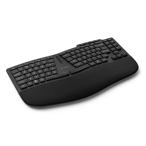 Kensington K75491ES TKL Pro Fit Ergo KB675 EQ Tastatur - Ergonomische Tastatur, wiederaufladbar und kabellos für komfortables Arbeiten, kompatibel mit Windows und MacOS, hergestellt aus 43% recyceltem Kunststoff.