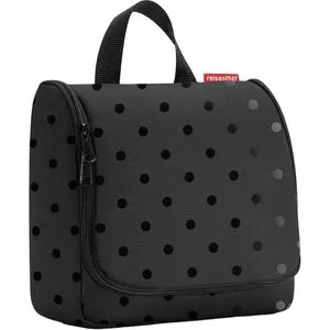 Reisenthel Travelling Toiletbag - Glossy Dots Black - Reisetasche mit elegantem Design, ideal zum Aufhängen und für eine ordentliche Aufbewahrung von Kosmetikartikeln unterwegs. Sechs Fächer, darunter zwei mit Reißverschluss, bieten viel Platz und Übersicht.