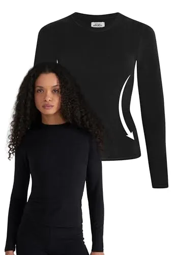 Style & Republic Damen Figurbetont Langarm T-Shirt aus Baumwolle– Weiches Atmungsaktiv Rundhals sportoberteil- Activewear für Damen, Gym Running Yoga- Sportstop Sommer Fitnesswear-Schwarz-XL