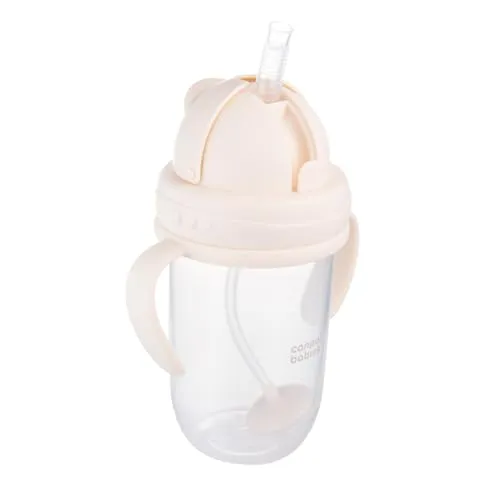 Canpol babies Trinklernbecher für Kinder mit Auslaufsicherer Strohhalm und Gewicht 6 m+ 270 ml, Trinken aus jedem Winkel (Creme)