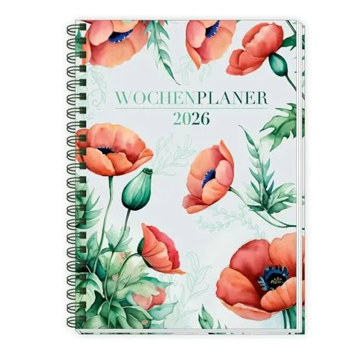 Trötsch Wochenplaner A5 mit Wire-O Blumen 2026 - Praktischer Taschenkalender im A5-Format, ideal für die Organisation Ihres Alltags und mit einem ansprechenden Blumen-Design für 2026.