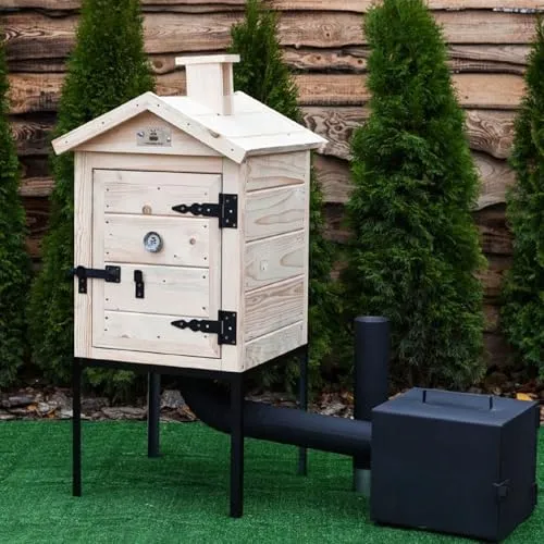 QLS Holzräucherei 60 cm Set – Tragbare Räucherkammer aus Fichte für Garten und Outdoor