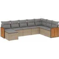 vidaXL 8-tlg. Garten-Sofagarnitur mit Kissen Beige - Gartenmöbel aus langlebigem PE-Rattan mit bequem gepolsterten Kissen, modular und flexibel anpassbar für deinen Außenbereich. Ideal zum Entspannen und geselligen Beisammensein.