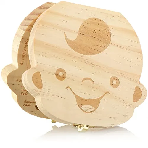 com-four® Milchzahndose, Zahndose für Milchzähne und die ersten Haare, Zahnbox aus Holz, Milchzahnbox für Jungen, Zahnfee-Dose (1 Stück - Junge)