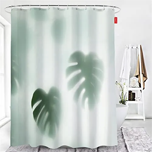 Lindong Pflanze Duschvorhang 240x200cm Wasserabweisend Anti-Schimmel Stoff Badezimmervorhang, Motiv-D 180x200cm