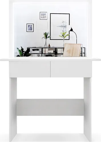 Schminktisch Frisiertisch Kosmetiktisch Frisierkommode 94cm mit Spiegel und LED Beleuchtung Weiß/Weiß MELANIE