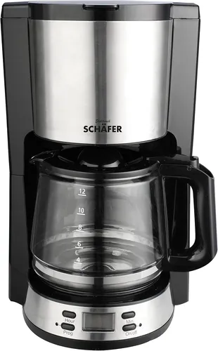 Schäfer 1,5 Liter Kaffeemaschine mit Timer - Kaffeeautomat 21204 in Schwarz - Kaffeemaschine für 12 Tassen mit Timer-Funktion und abnehmbaren Filter. Genießen Sie frisch gebrühten Kaffee genau dann, wenn Sie ihn brauchen – ideal für jeden Kaffeegenuss!