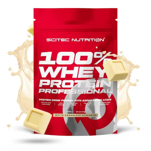 Scitec Nutrition 100% Whey Protein Professional - Erdbeere, 1 kg - Molkenproteine, angereichert mit zusätzlichen Aminosäuren und Verdauungsenzymen für optimales Muskelwachstum und schnelle Erholung, glutenfrei und palmölfrei.