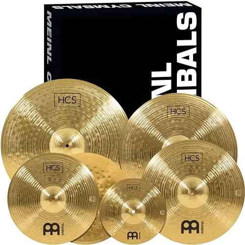 Meinl Cymbals HCS Expanded Beckenset - 14 Zoll Hihat, Splash, Crashes & Ride - Beckenset für Anfänger - Enthält 14 Zoll Hihats, Splash, zwei Crashs und Ride aus robuster Messinglegierung für vielseitige Klänge, ideal für Musikschulen und angehende Drummer.