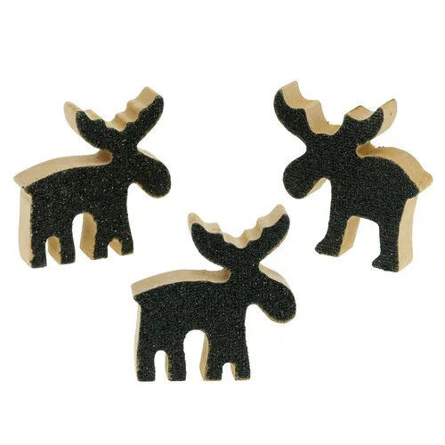 Weihnachtliche Streudeko Elch Holz Schwarz Glitzer Ideal Tischdeko 5×5,5cm 12