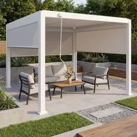 Pergola MCW-P65 mit Lamellendach und 3 Seitenwänden, 3x3m - Elegante Pergola mit drehbarem Lamellendach für individuellen Sonnenschutz. Inklusive 3 Seitenwänden für mehr Privatsphäre. Robustes Aluminiumgestell sorgt für Stabilität und Langlebigkeit.