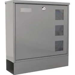 Rottner Briefkasten Postale Grey - Briefkasten aus hochwertigem Stahl in Mausgrau, mit großem Fassungsvermögen und Zylinderschloss für höchste Sicherheit. Inklusive Namensschild und Wandbefestigung.