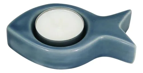 Teelicht - Fisch Maritime Deko Steingut lackiert B=10cm blau Sea-Club