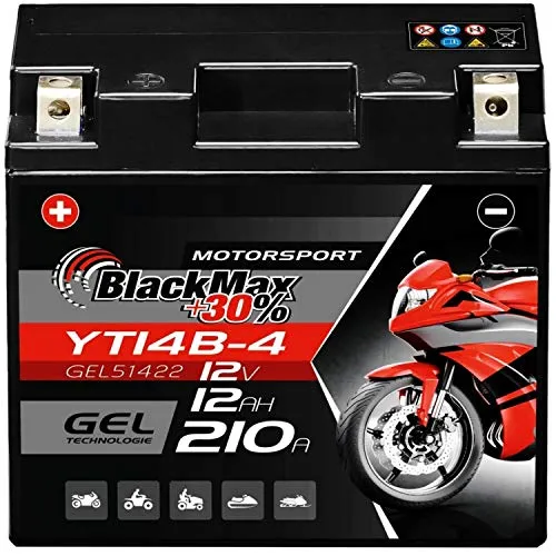 BlackMax YT14B-4 GEL Motorradbatterie 12V 12Ah
