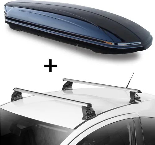 Dachbox VDPMAA460 460L schwarz glänzend + Dachträger VDP EVO ALU für Mazda 2 (2007-2015)