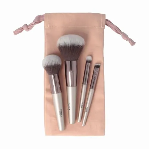PARSA Beauty Mini Pinselset Allrounder kompakt Puderpinsel Makeup Pinsel Augenbrauenpinsel Lidschattenpinsel ideal für unterwegs Aufbewahrungsbeutel Baumwolle Lagerung Reise Makeup Pinsel Set