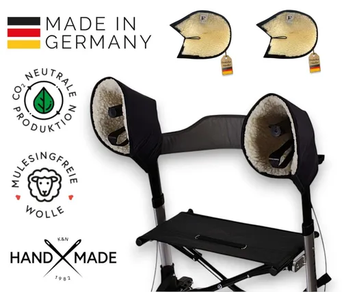 Rollator Handschuhe aus 100% Schurwolle - Mobilitäts- & Gehhilfen Zubehör: Ultra leicht und verstellbar, idealer Handwärmer für Rollatoren und Rollstühle, sorgt für warme Hände in der kalten Jahreszeit.
