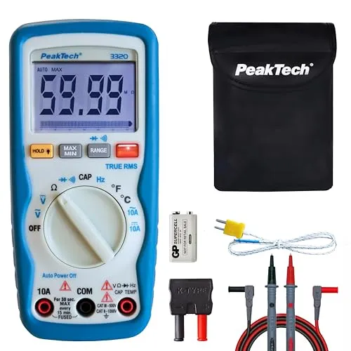 PeakTech 3320 Digitales Multimeter mit TrueRMS - Multimeter für präzise Messungen bis 10 A AC/DC, mit Auto-Range und Vibrationsalarm für höchste Sicherheit. Ideal für Profis und Hobbyelektroniker.