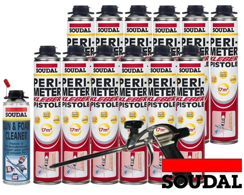 Soudal Set 12x Perimeterkleber 750ml + 1x PU- Reiniger 500ml + Profi Pistole