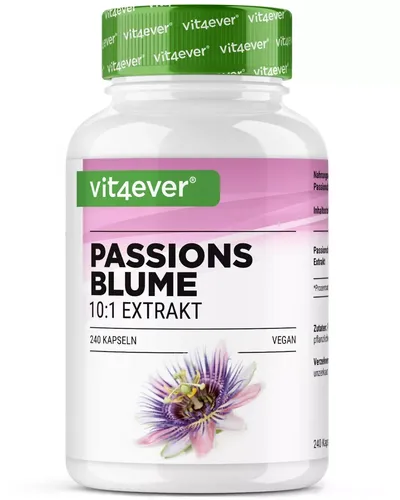 Passionsblume Extrakt - 240 Kapseln - Nahrungsergänzungsmittel mit 1100mg hochdosiertem Passionsblumen-Extrakt pro Tagesportion, 100% vegan und frei von Zusatzstoffen für Ihre Gesundheit.