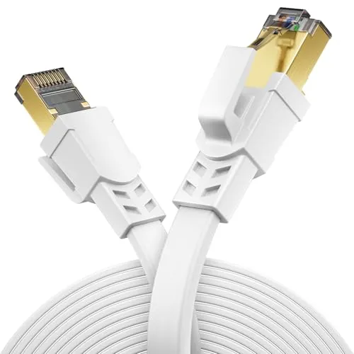 deleyCON 1m CAT8.1 Flaches LAN Kabel Netzwerkkabel Kupferleiter 40 Gbit 2000 MHz Patchkabel Gigabit Ethernet Cable RJ45 Stecker LAN DSL CAT.8 Kabel - Weiß