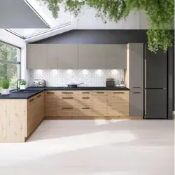 Eckküche, Beige, Holz, Nachbildung, L-Form,Formgebogen, 330x212x210 cm, Küchen, Eckküchen, Eckküchen ohne Geräte