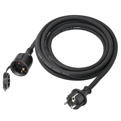 XUANSHI Outdoor Verlängerungskabel 5m mit Schutzkappe H07RN-F 3G 2,5 mm² Gummi Strom Verlängerung Kabel für Außenbereich Baustellenkabel Stromkabel außen mit Schuko Stecker, 3500W, 16A 250V, Schwarz