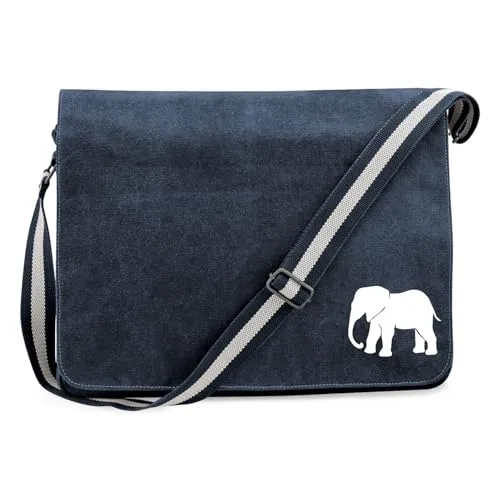 Huuraa Laptoptasche Elefant Silhouette Geschenk 14 Liter Vintage Navy Canvas Elefant Präsent