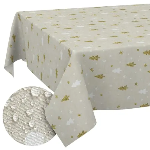 Weihnachtstischdecke Stofftischdecke Tischdecke Weihnachten abwaschbar pflegeleicht Weihnachten Weihnachtsbaum 120x140cm Schnittkante