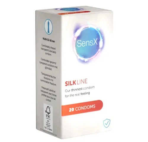 SensX Kondome Silk Line Kondome ohne Latexgeruch, Packung mit, 20 St., extra dünne Kondome, mit komfortabler Passform, ohne tierliche Produkte
