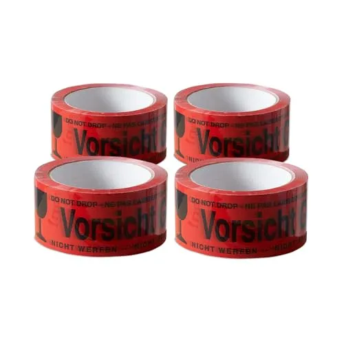 ARLI Paketband Vorsicht Glas 4 Rollen Paketklebeband - 66m x 48mm Warnhinweis rot für sicheren Versand von Glaswaren Auffälliges rotes Klebeband mit Aufdruck zerbrechlich (4x Vorsicht Glas)