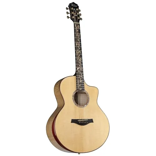 Fame Maple Deluxe Elektroakustische Westerngitarre - Gitarren, kraftvoller, warmer Klang für feine Pickings und Gesangsbegleitung. Vollmassive Grand-Auditorium-Bauweise mit komfortablem Cutaway und hochwertigem Presys-Tonabnehmersystem.