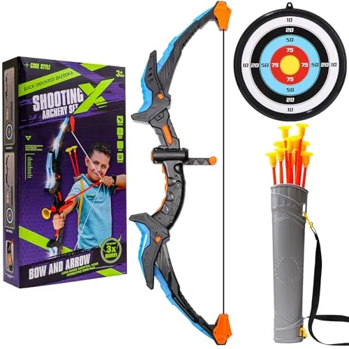 Beleuchtetes Bogenschießset für Kinder, Pfeil und Bogen Spielzeug Set mit LED-Leuchten für Kinder von 4-12 Jahren, 10 Saugnapfpfeilen, Zielscheibe und Köcher für Jungen und Mädchen (Blue)