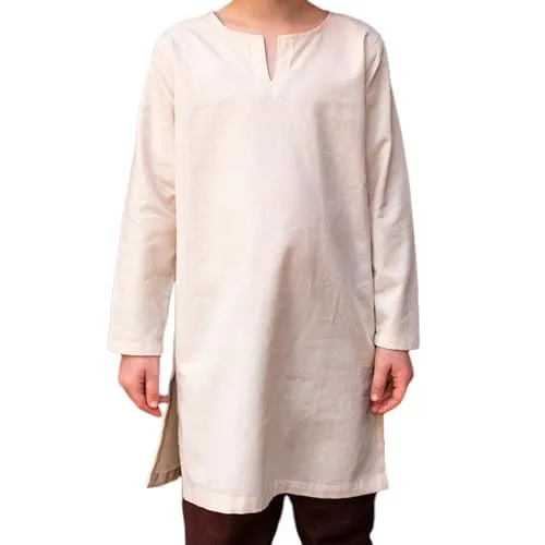 Kinder Mittelalter Untertunika Leifsson Natur 140 - Frühmittelalterliche Tunika aus 100% Baumwolle, perfekt für kleine Abenteurer und Rollenspieler, ideal für Mittelalter-Feste oder LARP.