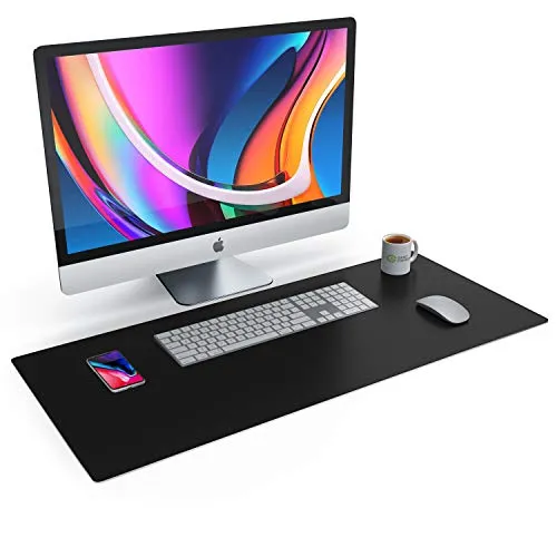 CSL Tischunterlage Schreibtischunterlage 90 x 40cm - Premium PU-Leder Schreibunterlage - zusätzliche Anti Rutsch Beschichtung - wasserdicht - XXL Mauspad für Büro u Home Office 900x400 mm Schwarz