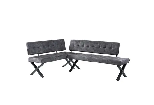 B&D home® Eckbank EKA L-Kombi 140×160 cm – modulare Esszimmerbank mit Lehne - Moderne Eckbank für Esszimmer, flexibel montierbar, stabiler X-förmiger Metallrahmen und pflegeleichter Bezug in Anthrazit für stilvolles Ambiente.