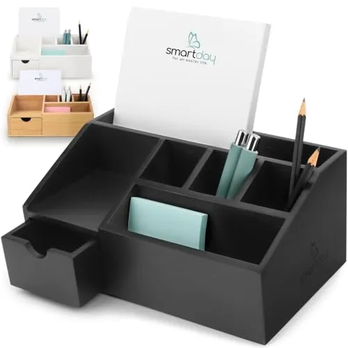 smartday Schreibtisch Organizer aus Bambus Holz mit Schublade schwarz