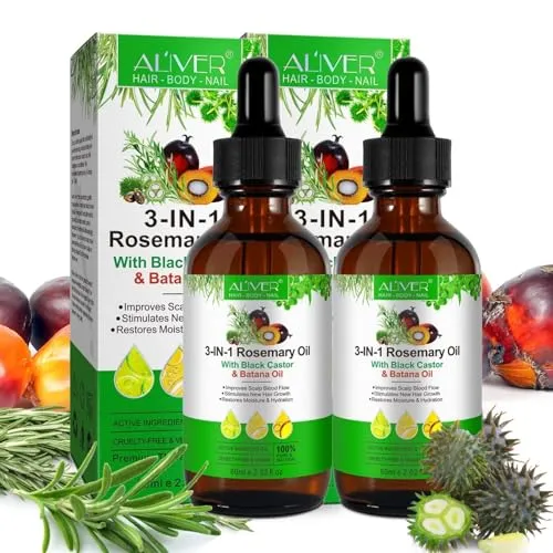 P-Beauty 2x Haaröl 3in1 Rosmarinöl Rizinusöl & Batanaöl 60ml - Ätherisches Öl für Haarpflege & Hautpflege, Haarwuchs - für Haarwachstum, pflegt Haut & Nägel - Massageöl, Hautpflegeöl - Haarpflegeöl