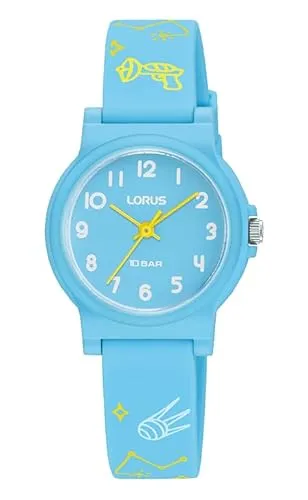 LORUS Quarzuhr RRX39JX9 - Kinderuhr mit 10 bar Wasserdichtigkeit - Armbanduhren für Kinder, ideal als Geschenk zum Schulanfang, robuste Quarzuhr mit 10 bar wasserdicht, hellblaues Design aus Kunststoff und Silikon.