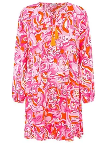 Zwillingsherz Kleid Sommerkleid Damen leicht und luftig Strandkleid Damen Sommer, Tunikakleid Damen, Hemdblusenkleid, Blusenkleid Tunika Kleid Ibiza Style Größe S/M