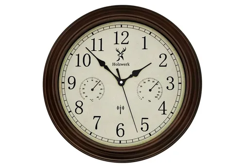 Holzwerk Funkwanduhr Vintage Retro 35 cm in braun von Holzwerk