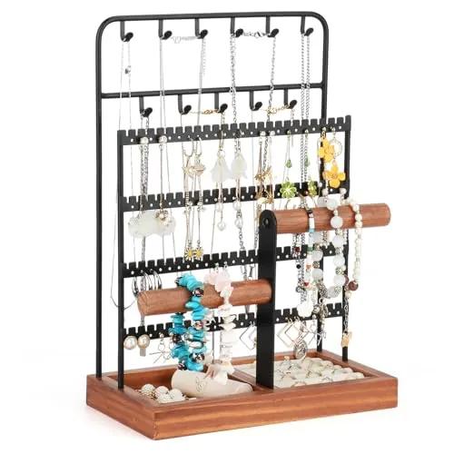 Kingling Schmuckständer Schmuckhalter, Schmuckaufbewahrung Ketten Schmuck Ständer, Schmuck-Organisator zur Aufbewahrung von Halsketten, Ohrringen, Armbändern, Ringen (Schwarz)