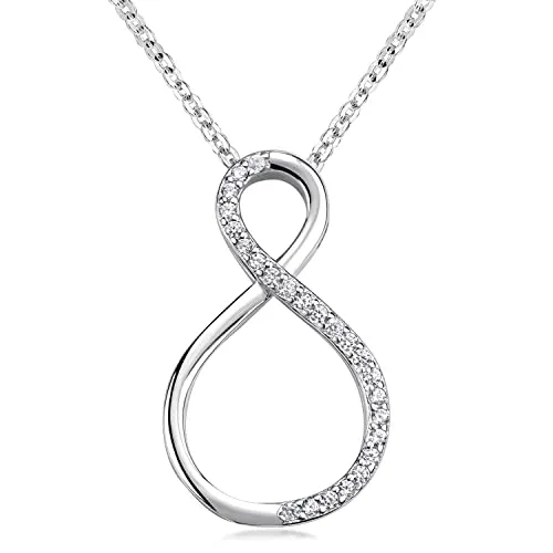 Materia Unendlichkeitszeichen Kette Silber 925 mit Zirkonia - Damen Kette mit Unendlichkeitszeichen, verziert mit 24 Zirkonia und rhodiniert für Anlauf Schutz. Ideal als Zeichen der unendlichen Liebe, perfekt zum Verschenken!