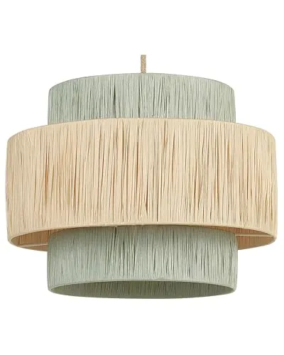 Hängelampe mit Papierschirm grün/natürlich - Boho Palbra - Moderne Lampe im Boho-Stil mit rundem, geflochtenem Papierschirm in hellgrün und Naturtönen. Ideal für stimmungsvolle Licht- und Schatteneffekte in jedem Wohnbereich. Einfache Montage, Glühbirne nicht enthalten.