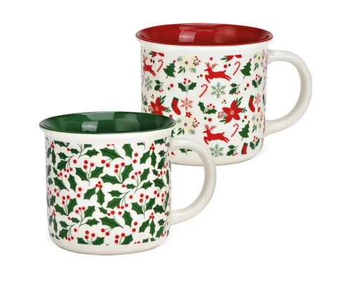 matches21 HOME & HOBBY Tasse Große Email-Optik Weihnachts-Tassen 2er Set grün rot 400 ml, 2-tlg., Porzellan, Spülmaschinenfeste Kaffeetassen Kaffee-Becher als Glühweintassen