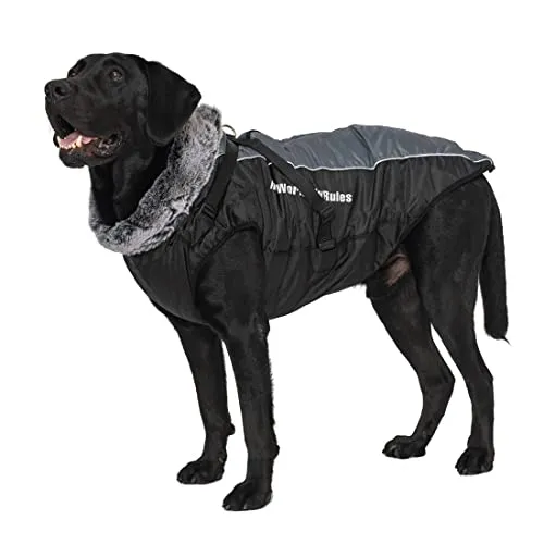 Enetos Hundemantel Wasserdicht Winter mit Geschirr Hundejacke Bauch Schützen Haustier Weste Jacke mit Reißverschluss reflektierender & winddichter Hundejacke für Mittlere Große Hunde 2XL-6XL (5XL)